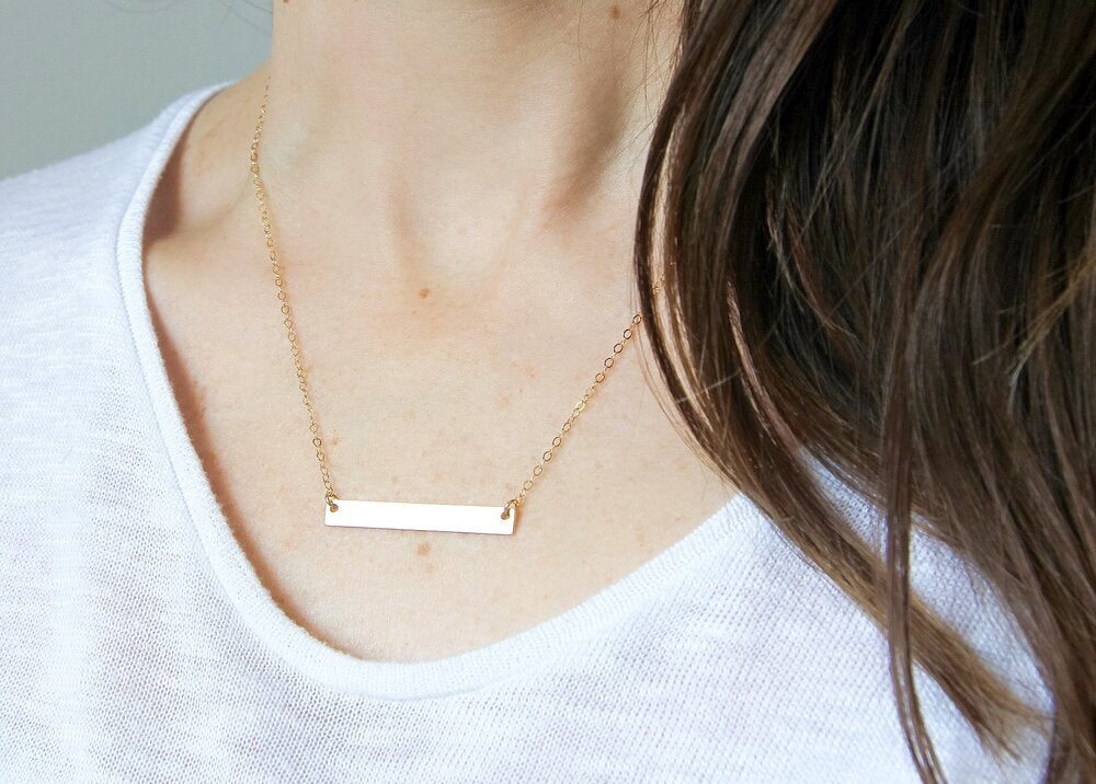 Smooth initial bar necklace